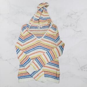 Roxy Striped Hooded Sweater - White, Blue, Orange, Yellow